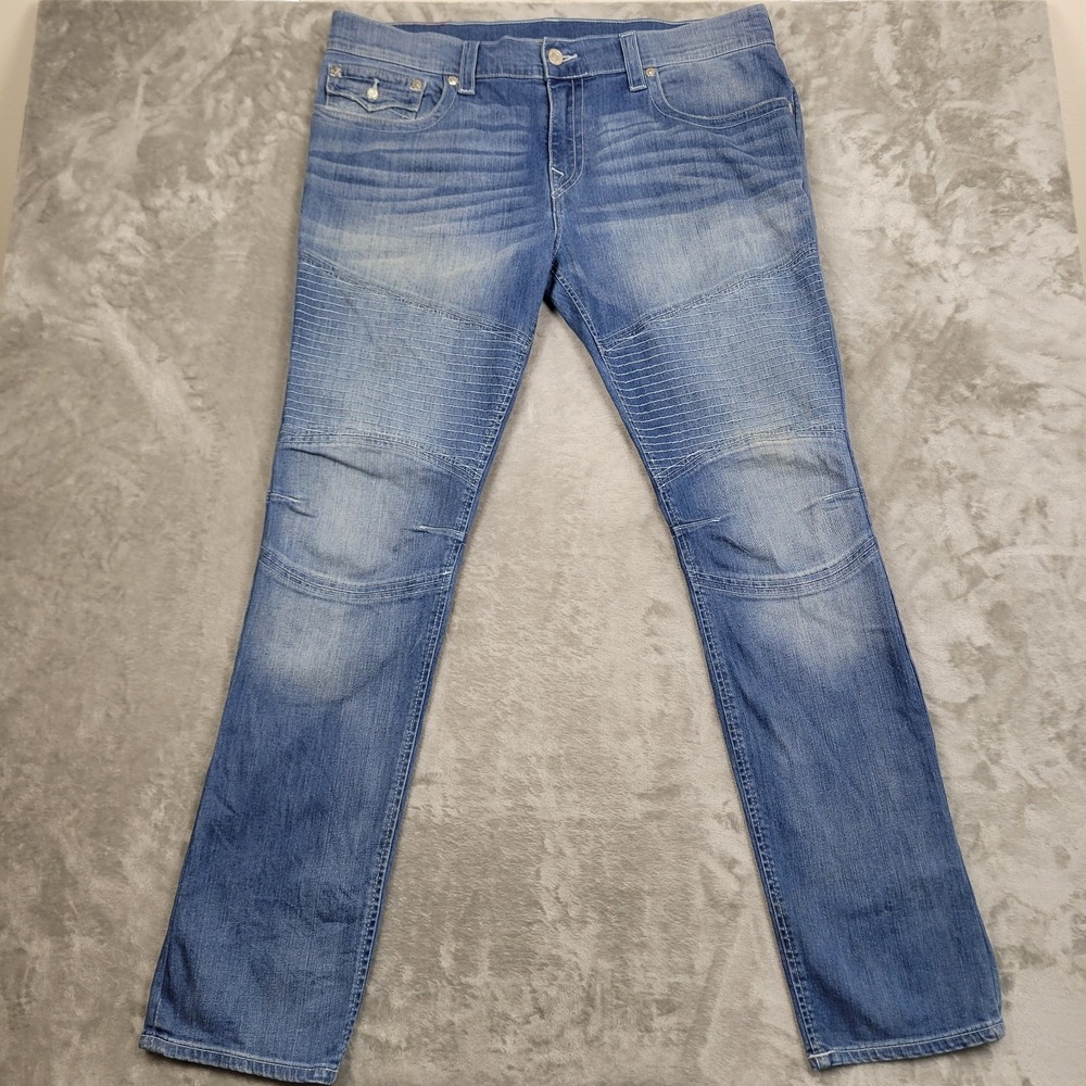 True Religion Rocco Mens Relaxed Skinny Medium Wash Blue 38x34 Cotton Casual